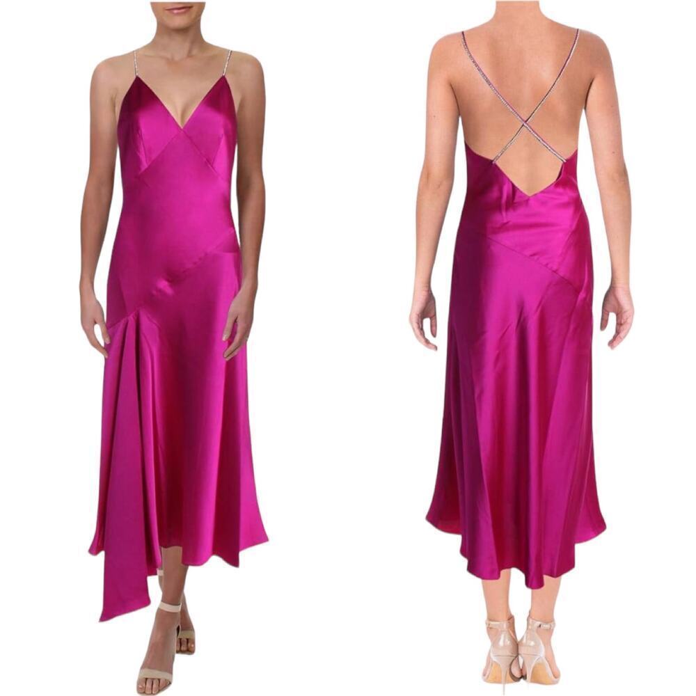 Jill Stuart Barbie Pink Rhinestone Spaghetti Strap Maxi Formal Dress Size 6